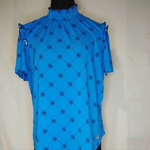 Adrienne Vittadini Blue Geometric Blouse